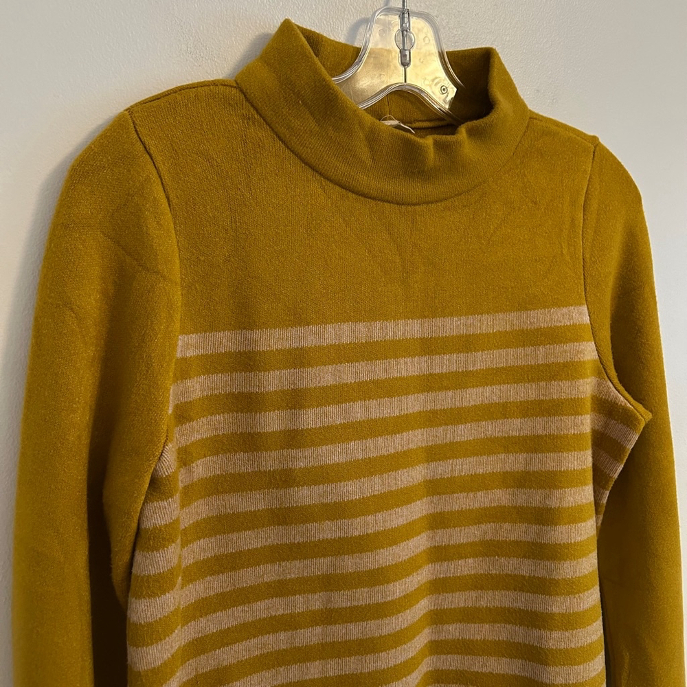 Moth Anthropologie Mock Neck Sweater Yellow Striped Knit Size Small Soft Cozy - Picture 3 of 11